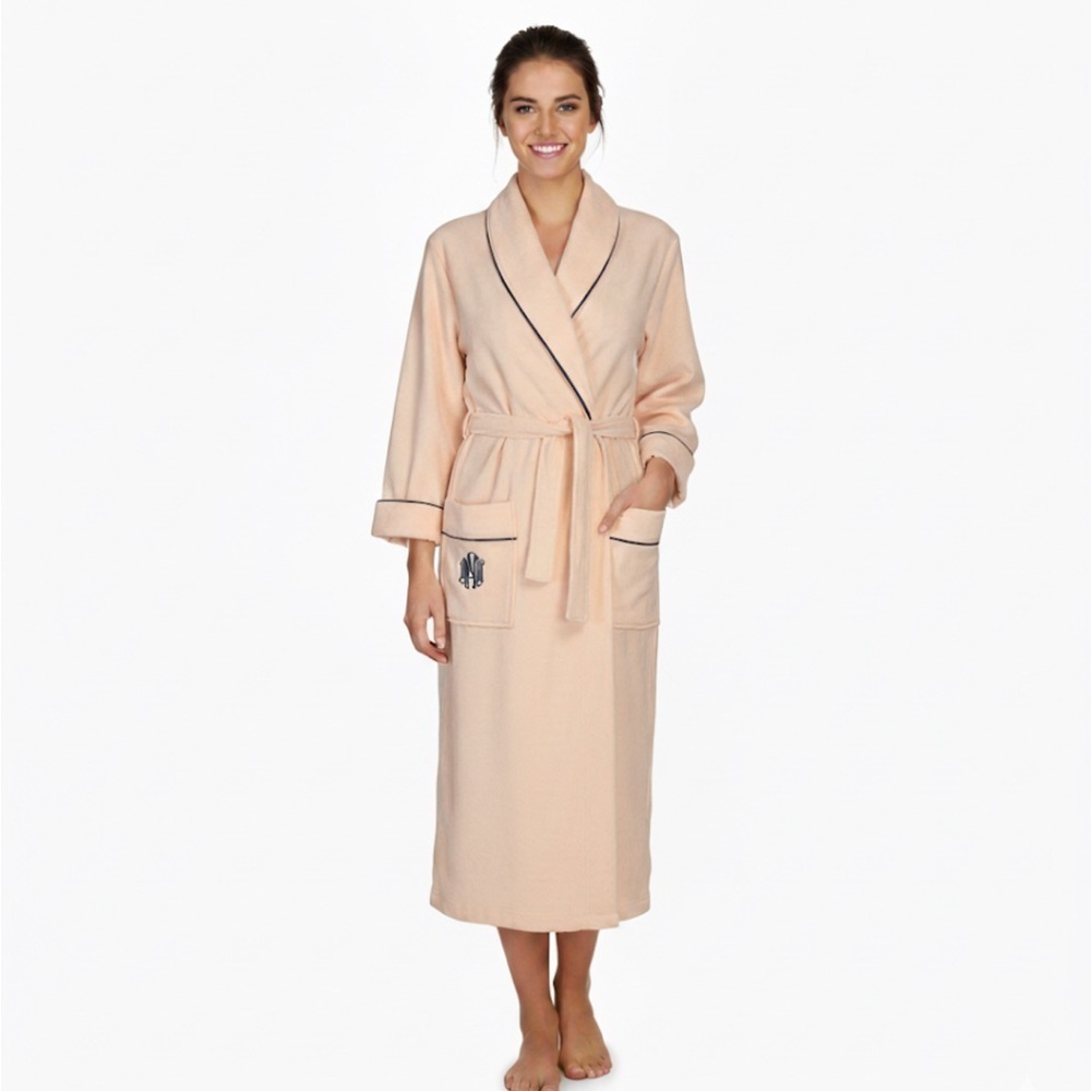 Vintage Diamond Tea Cotton Blend Pink with Black Trim Robe Tie & Pocket